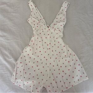 RVCA White Romper with Pink Floral Accents